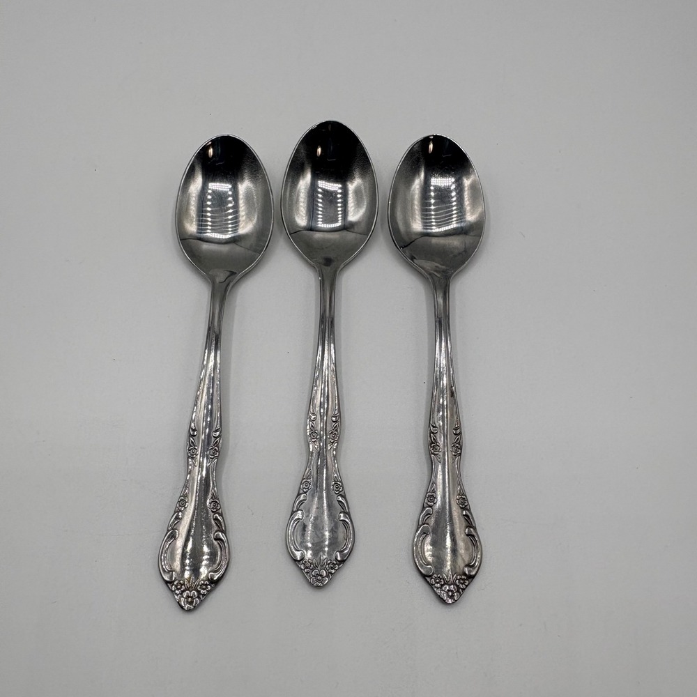 Estia Teaspoons Cascade Floral Pattern Stainless Steel Floral Lot of 3 Silver 6"